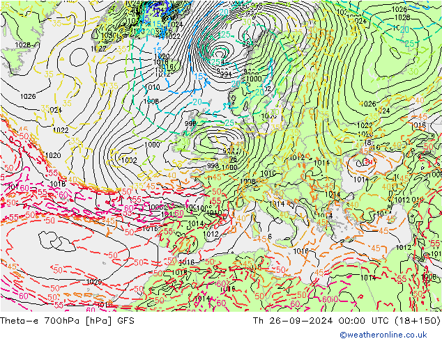 Theta-e 700hPa GFS Th 26.09.2024 00 UTC