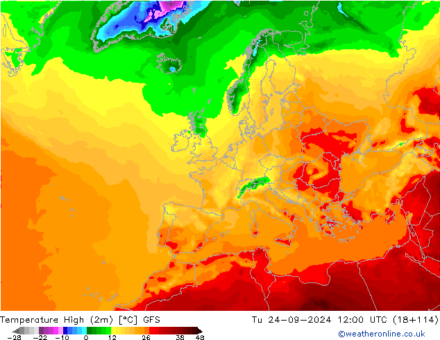 Höchstwerte (2m) GFS Di 24.09.2024 12 UTC