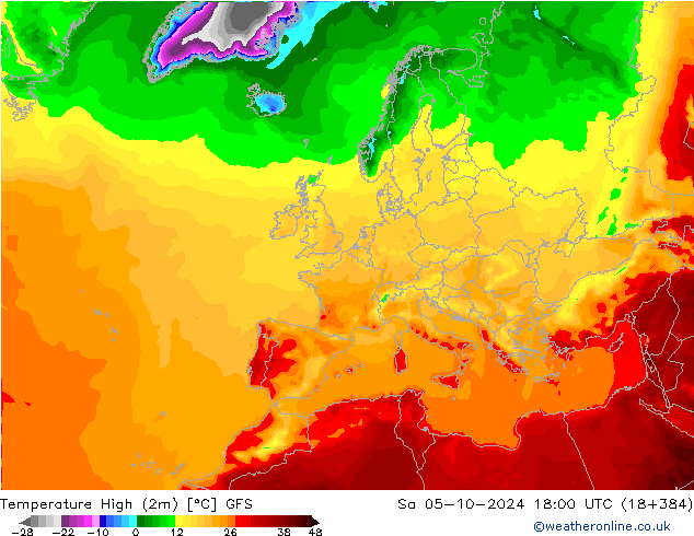 Temp. massima (2m) GFS sab 05.10.2024 18 UTC