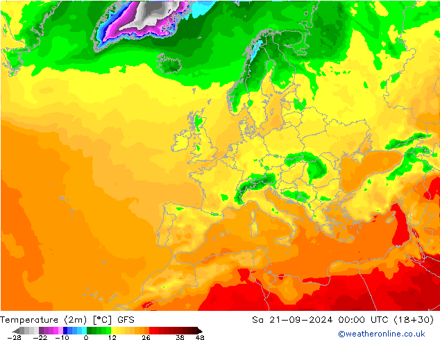 Temperature (2m) GFS So 21.09.2024 00 UTC