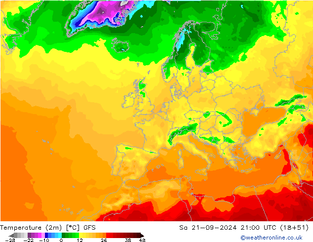 Sıcaklık Haritası (2m) GFS Cts 21.09.2024 21 UTC