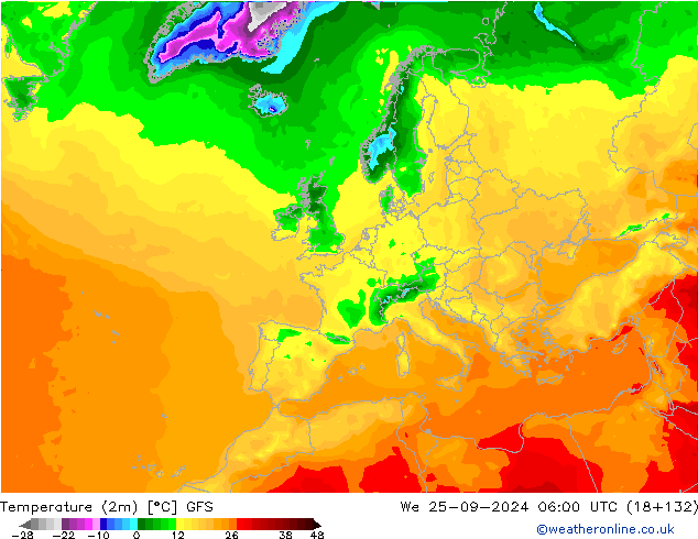 température (2m) GFS mer 25.09.2024 06 UTC