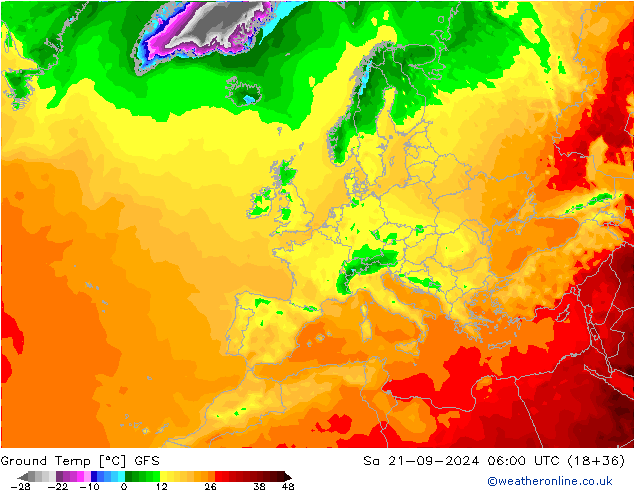 Ground Temp GFS Sa 21.09.2024 06 UTC