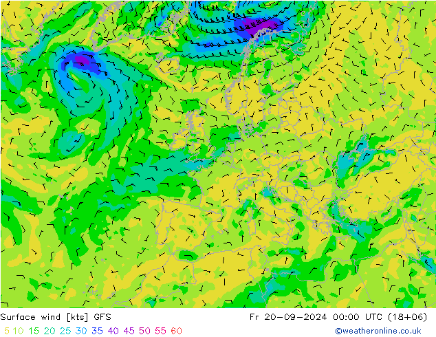 Surface wind GFS Fr 20.09.2024 00 UTC