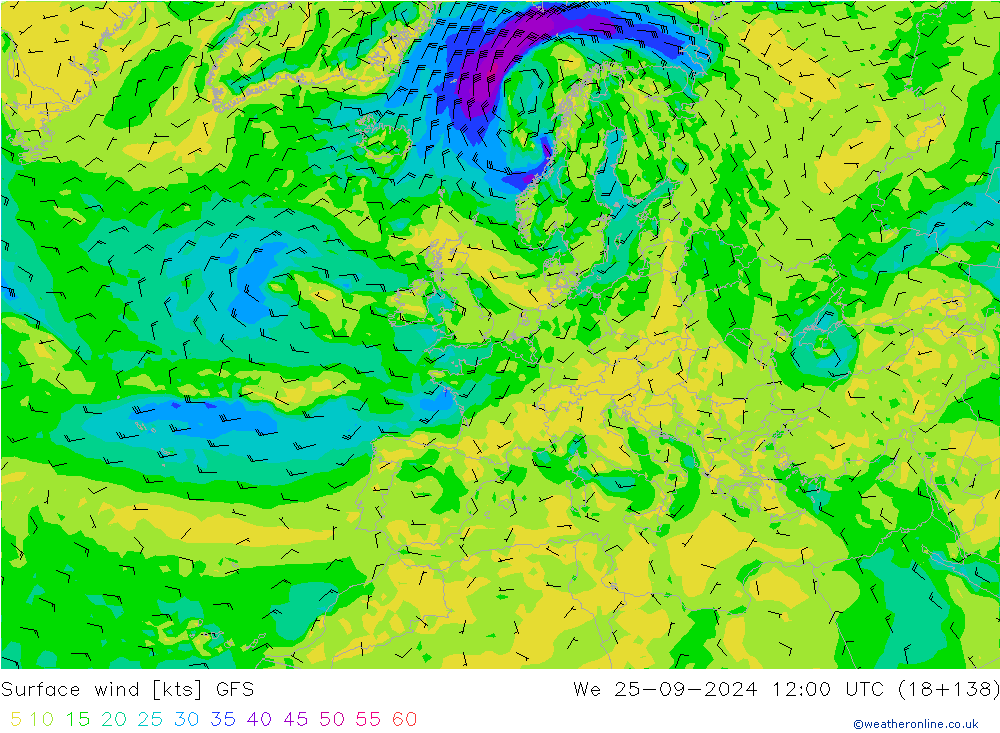 Vento 10 m GFS Qua 25.09.2024 12 UTC