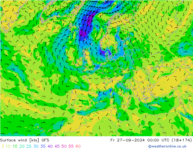 Wind 10 m GFS vr 27.09.2024 00 UTC