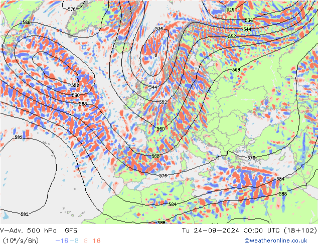 V-Adv. 500 hPa GFS Sa 24.09.2024 00 UTC