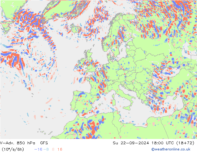 V-Adv. 850 hPa GFS Su 22.09.2024 18 UTC