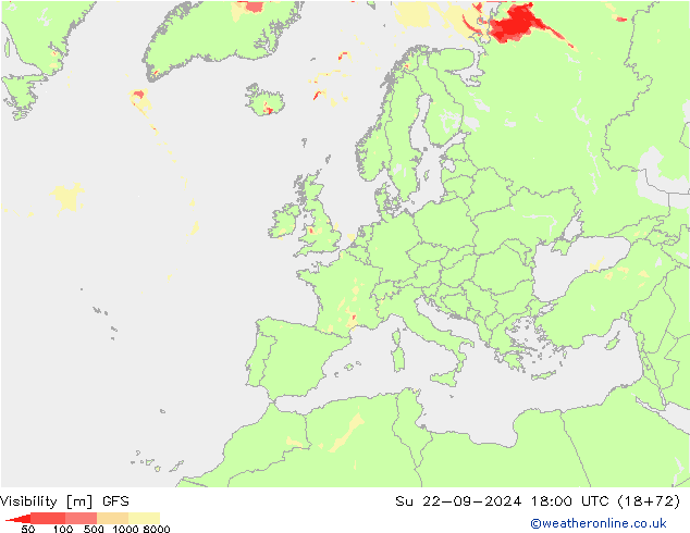 Visibility GFS Su 22.09.2024 18 UTC