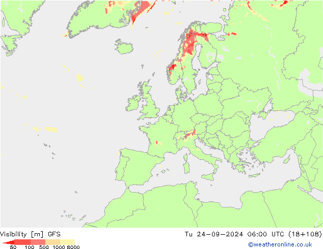 Visibility GFS Tu 24.09.2024 06 UTC