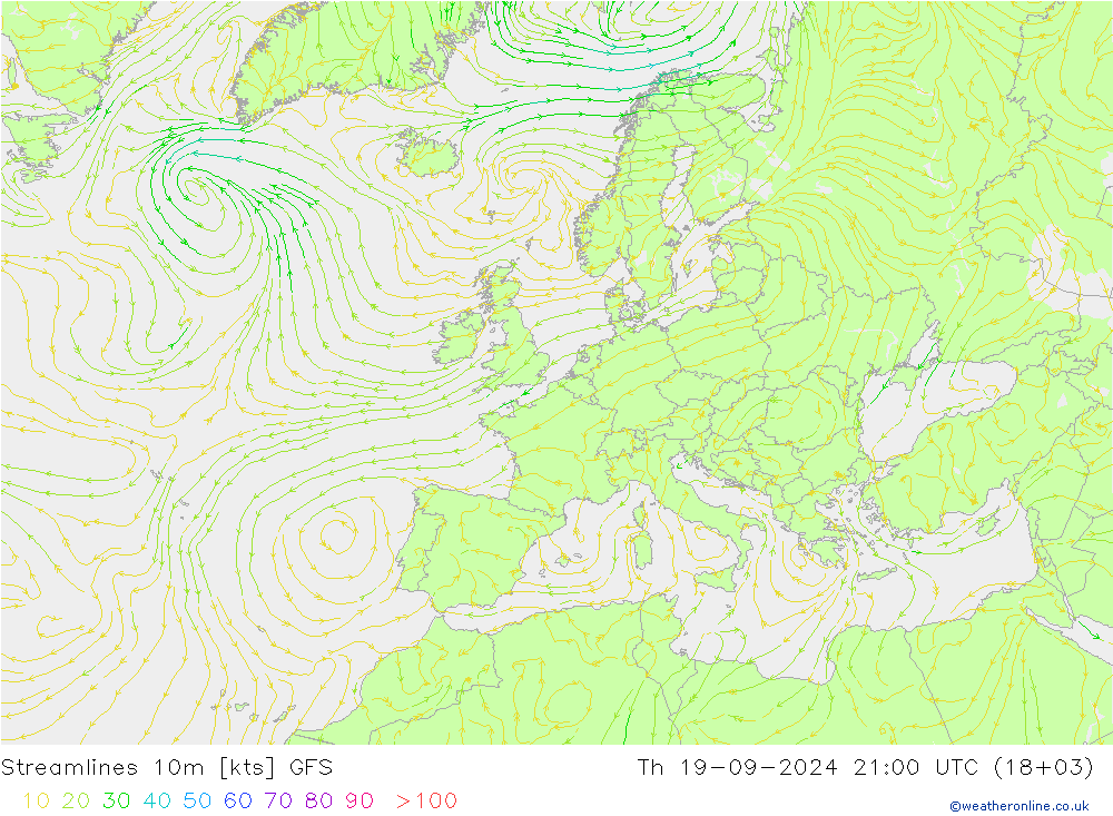 Stroomlijn 10m GFS do 19.09.2024 21 UTC