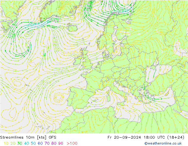 Streamlines 10m GFS Fr 20.09.2024 18 UTC