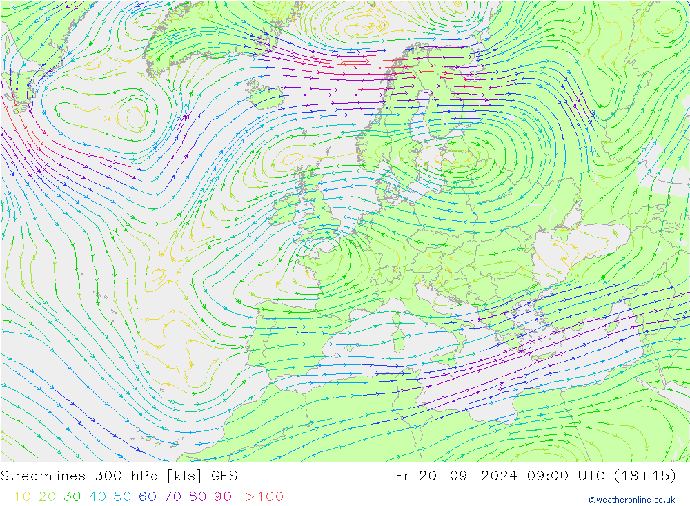 Streamlines 300 hPa GFS Fr 20.09.2024 09 UTC