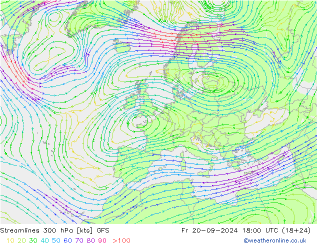 Streamlines 300 hPa GFS Fr 20.09.2024 18 UTC