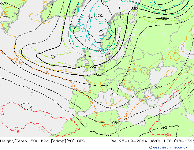 Z500/Rain (+SLP)/Z850 GFS ср 25.09.2024 06 UTC