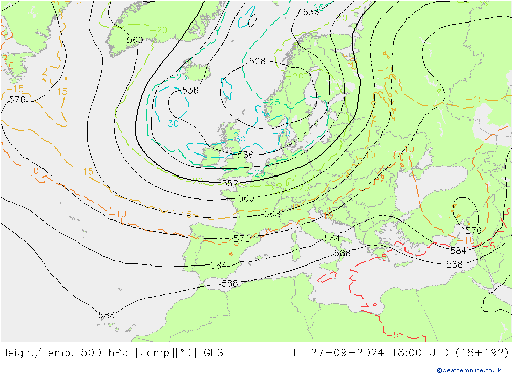 Z500/Regen(+SLP)/Z850 GFS vr 27.09.2024 18 UTC