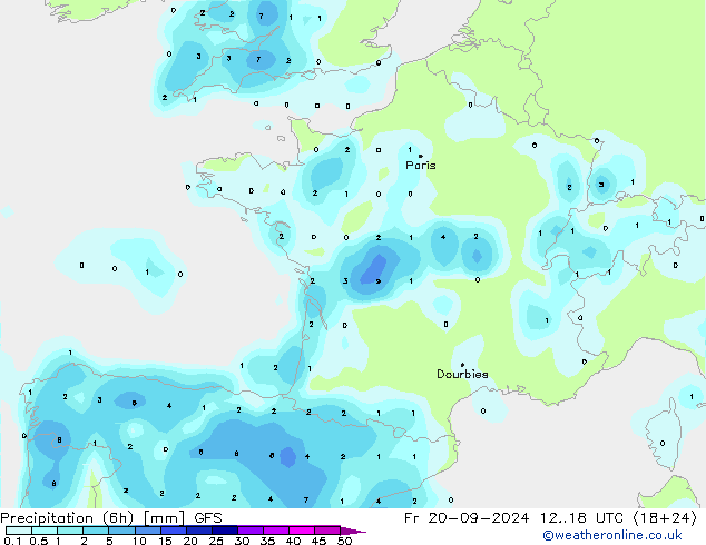 Z500/Rain (+SLP)/Z850 GFS пт 20.09.2024 18 UTC