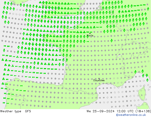 Tipo di precipitazione GFS mer 25.09.2024 12 UTC