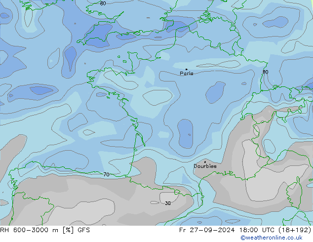 RH 600-3000 m GFS Fr 27.09.2024 18 UTC