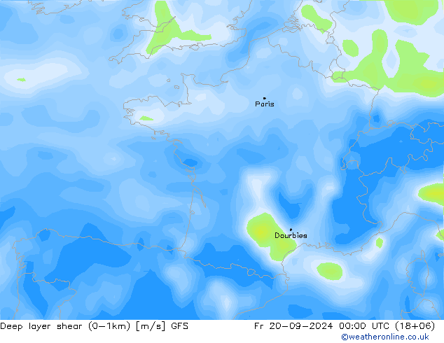 Deep layer shear (0-1km) GFS vr 20.09.2024 00 UTC