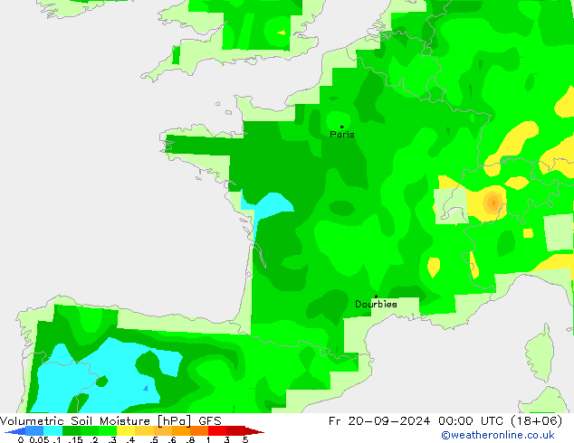 Volumetrisch bodemvocht GFS vr 20.09.2024 00 UTC