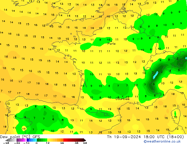 Punto de rocío GFS jue 19.09.2024 18 UTC