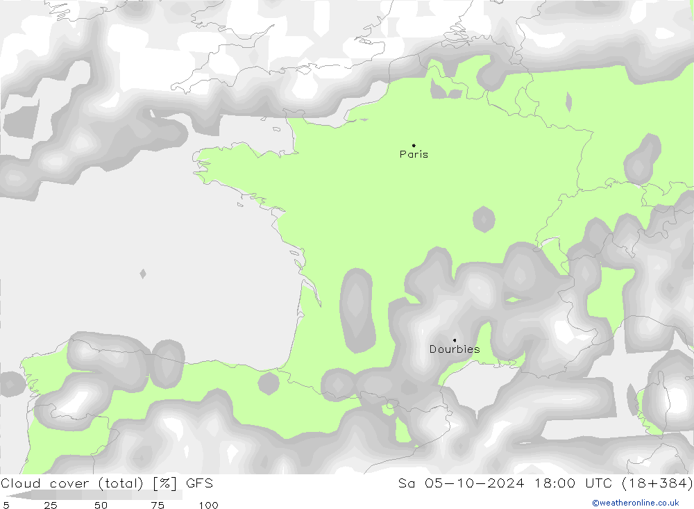 Bewolking (Totaal) GFS za 05.10.2024 18 UTC