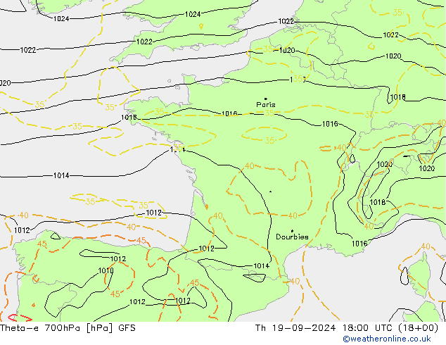 Theta-e 700hPa GFS Th 19.09.2024 18 UTC