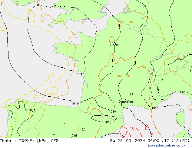 Theta-e 700гПа GFS Вс 22.09.2024 06 UTC