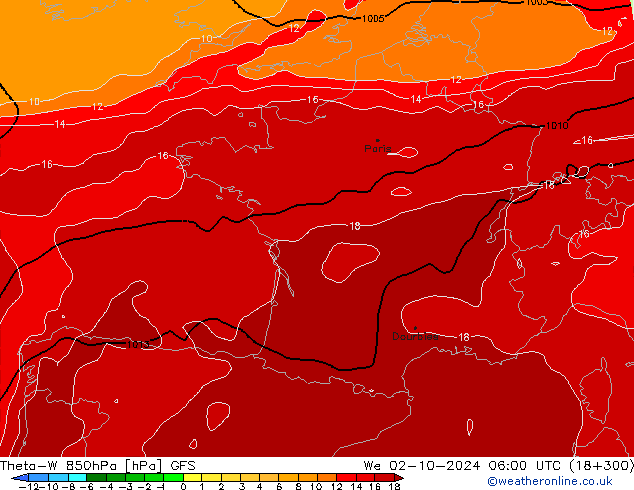 Theta-W 850гПа GFS ср 02.10.2024 06 UTC