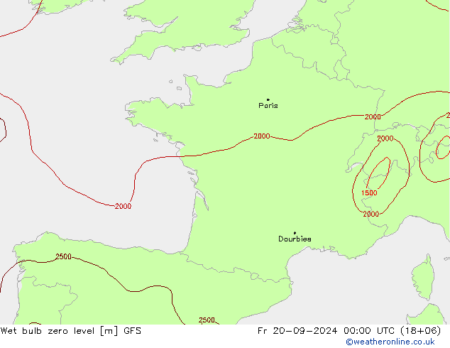Wet bulb zero level GFS pt. 20.09.2024 00 UTC