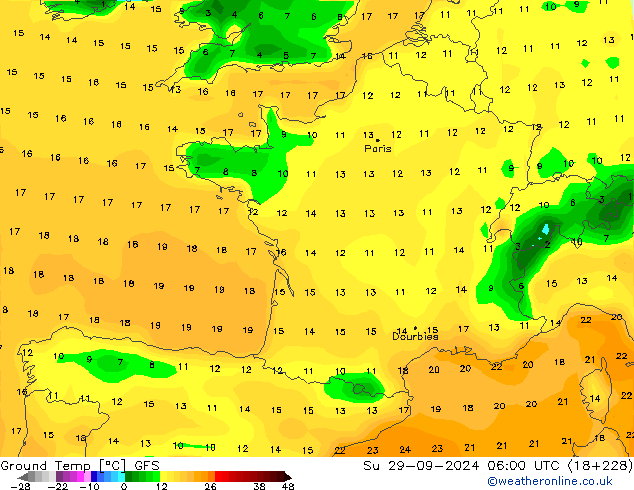 Temp. al suolo GFS dom 29.09.2024 06 UTC