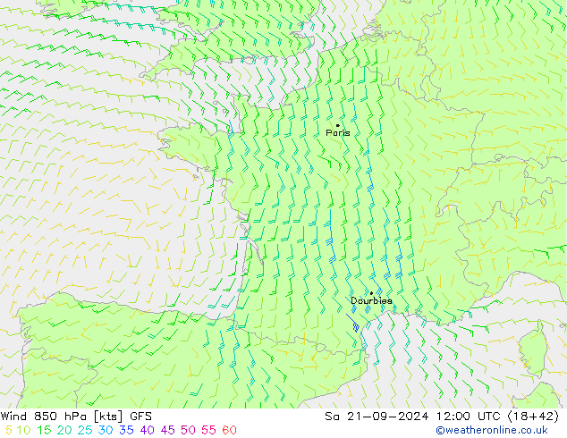 Wind 850 hPa GFS September 2024