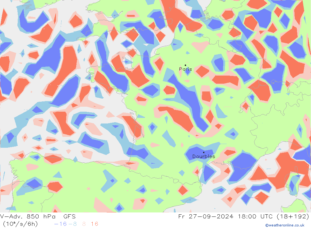 V-Adv. 850 hPa GFS ven 27.09.2024 18 UTC