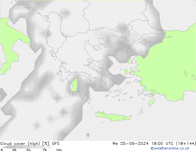 zachmurzenie (wysokie) GFS śro. 25.09.2024 18 UTC