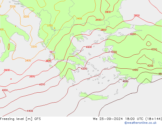 Freezing level GFS śro. 25.09.2024 18 UTC