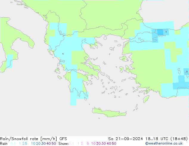 Rain/Snowfall rate GFS  21.09.2024 18 UTC