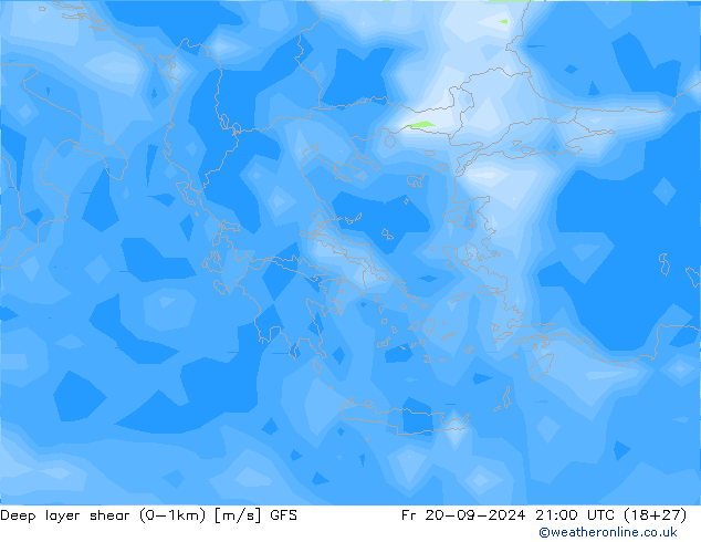 Deep layer shear (0-1km) GFS ven 20.09.2024 21 UTC