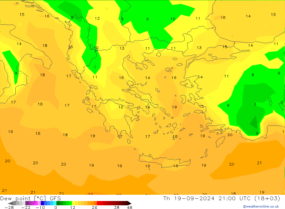 точка росы GFS чт 19.09.2024 21 UTC