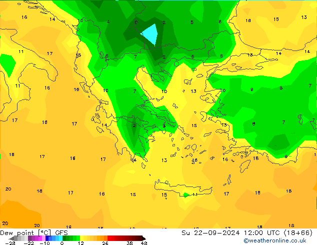 Point de rosée GFS dim 22.09.2024 12 UTC