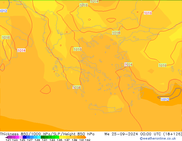 Thck 850-1000 hPa GFS We 25.09.2024 00 UTC