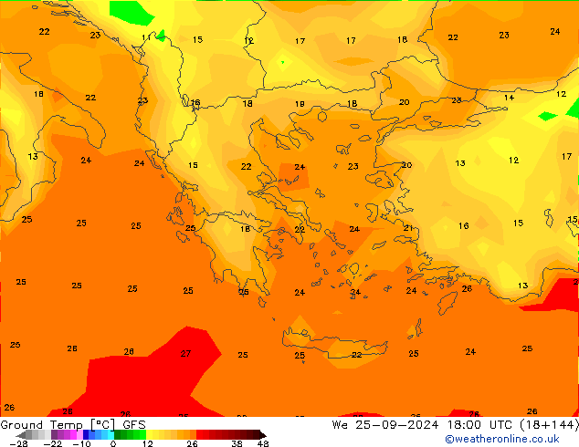 Teplota půdy GFS St 25.09.2024 18 UTC