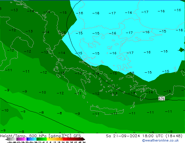 Height/Temp. 500 гПа GFS сб 21.09.2024 18 UTC