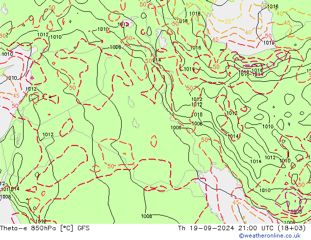 Theta-e 850hPa GFS Th 19.09.2024 21 UTC