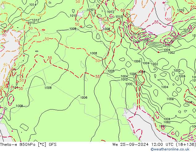 Theta-e 850hPa GFS Çar 25.09.2024 12 UTC