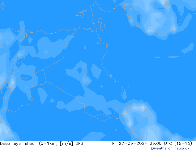 Deep layer shear (0-1km) GFS vr 20.09.2024 09 UTC