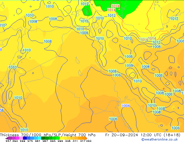 Thck 700-1000 hPa GFS  20.09.2024 12 UTC