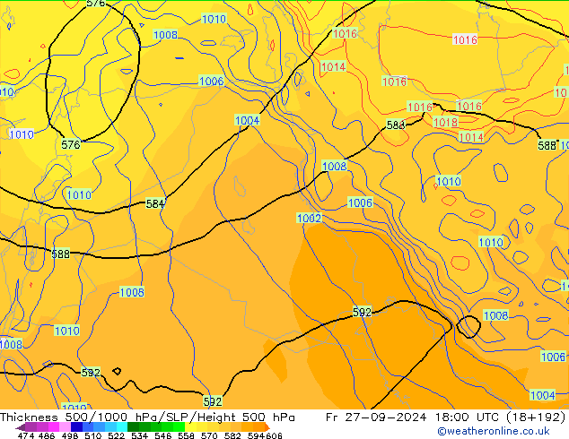 Thck 500-1000hPa GFS Sex 27.09.2024 18 UTC