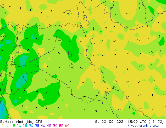 Vento 10 m GFS Dom 22.09.2024 18 UTC