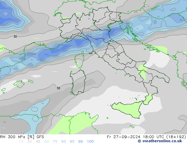 RH 300 hPa GFS Fr 27.09.2024 18 UTC